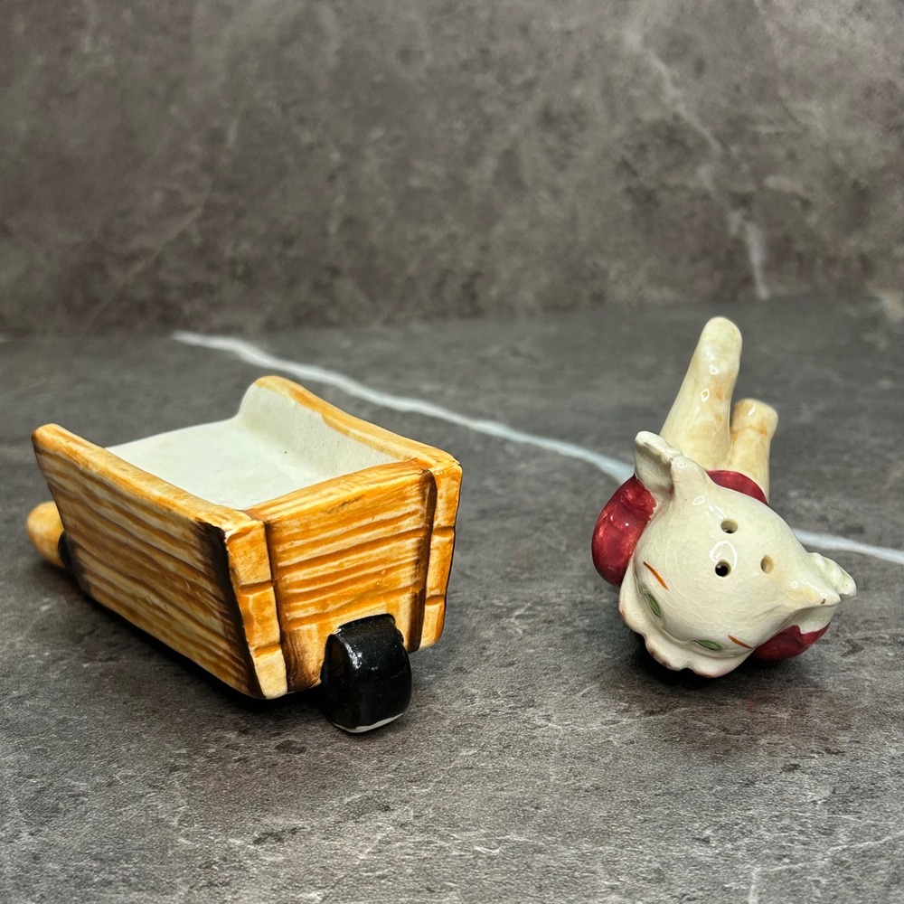 Vintage Pig and Wheelbarrow Salt and Pepper Shakers Set Made in Japan